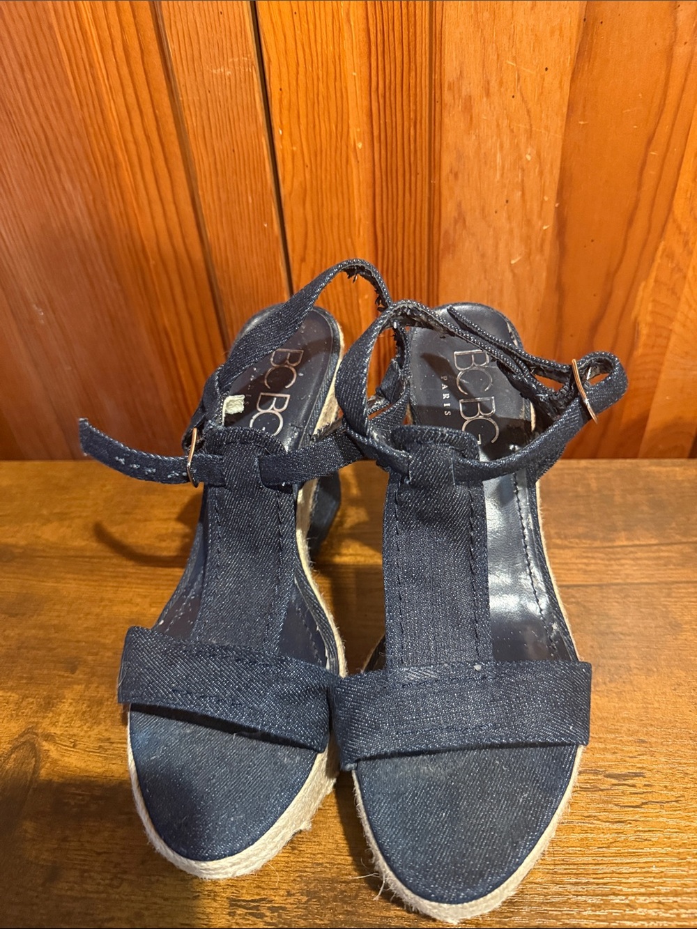 BCBGeneration Navy Espadrille Wedge Sandals with Ankle Strap